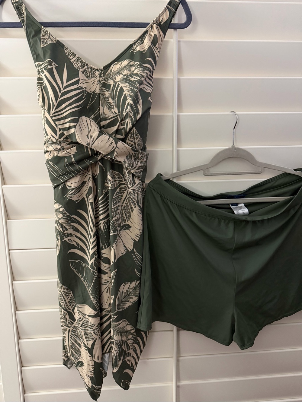 Women’s Tropical Print Swimdress with Solid Green Short - Olive Green